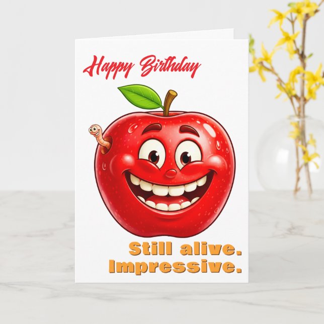 Cartão Aniversário Divertido e Feliz Maçã Fofa (Flor Amarela)