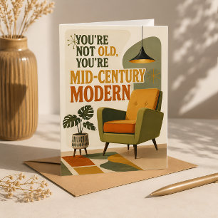Cartão Aniversário Divertido Estilo Mid Century Modern