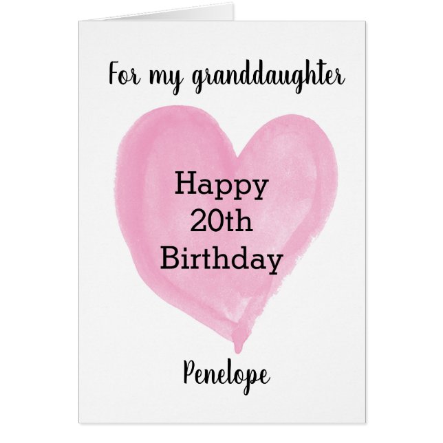 Cartão Aniversário do 20 de Coração Cor de Água Rosa (Frente)