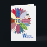 Cartão aniversário do 70 para a irmã, flor costurada<br><div class="desc">cartão de aniversário do 70 para a irmã. Um cartão de aniversário maravilhoso para um amigo que aprecie sewing. Envie-lhe cartões de aniversários com esta flor acolchoada bonita. Cada pétala é um teste padrão diferente com costura branca. Seu amigo estofando amará este cartão de aniversário. Um interior bonito do verso...</div>