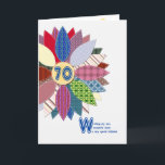Cartão aniversário do 70 para a irmã, flor costurada<br><div class="desc">cartão de aniversário do 70 para a irmã. Um cartão de aniversário maravilhoso para um amigo que aprecie sewing. Envie-lhe cartões de aniversários com esta flor acolchoada bonita. Cada pétala é um teste padrão diferente com costura branca. Seu amigo estofando amará este cartão de aniversário. Um interior bonito do verso...</div>