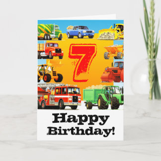 Cartão Aniversário do 7 de Construção de Crianças