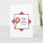 Cartão Aniversário do 90 de Nana<br><div class="desc">Uma tulipa cor-de-rosa bonita é cercada por um design branco e cor-de-rosa da caixa.  Kasper do sheryl dos direitos reservados da imagem.</div>