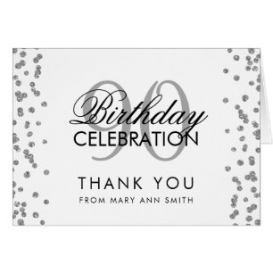 Cartão Aniversário do 90 de Prata Obrigado Glitter