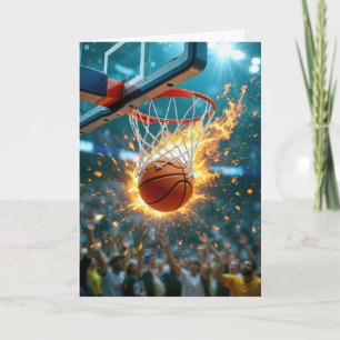 Cartão Aniversário do afilhado Basquete flamejante na red