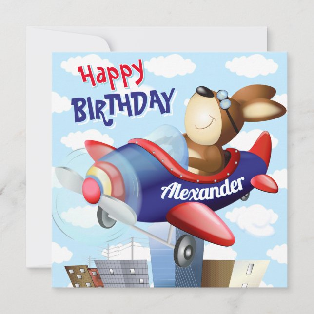 Cartão Aniversário do avião voador de cães (Frente)