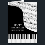 Cartão Aniversário do Avô Piano e Música<br><div class="desc">Um cartão de aniversário para um avô que gosta de música piano. Um piano de cauda com as chaves na parte inferior da carta. Uma folha de música preenche o fundo. Um cartão de excelente para alguém que adora música. Este NÃO é um cartão musical,  NÃO toca música:</div>