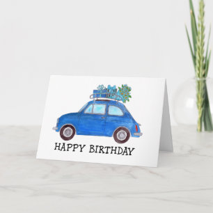 Cartão Aniversário do Blue Retro Fiat 500