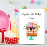 Cartão Aniversário do bolo da aguarela de Nana do feliz<br><div class="desc">Personalize a mensagem interna é uma opção! Aguarela pela fotografia de Daphsam e pelo art.</div>