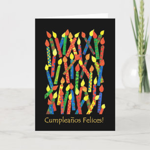 Cartão Aniversário do Bolo de Velas, Saudação Espanhol