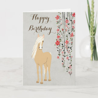 Cartão Aniversário do Bonito Palomino Pony e Flores