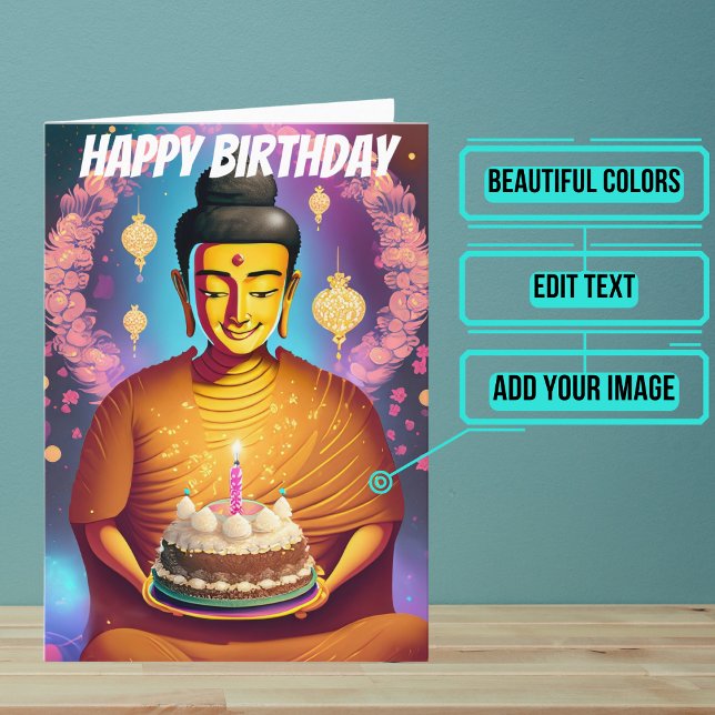 Cartão Aniversário do Buda Dourado e Roxo (Send someone you love a very special birthday card using a beautiful design featuring Buddha imagery)