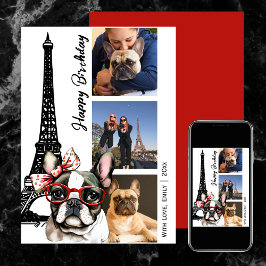 Cartão Aniversário do Bulldog francês Eiffel Tower