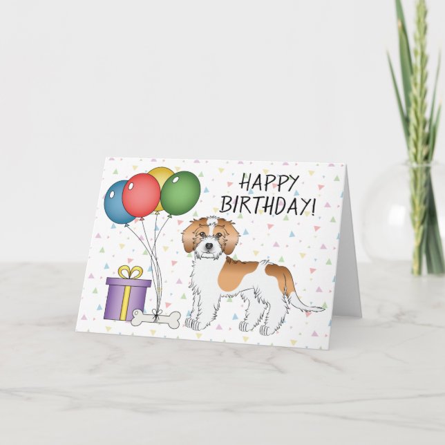 Cartão Aniversário do Cachorro Mini Goldendoodle Parti-Co (Frente)