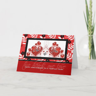 Cartão Aniversário do Casal Gay HIS e HIS com Dois Coraçõ