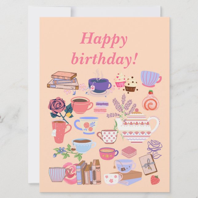 Cartão Aniversário Do Chá E Dos Livros (Frente)