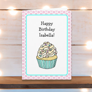 Cartão Aniversário do Cupcake de baunilha personalizado b