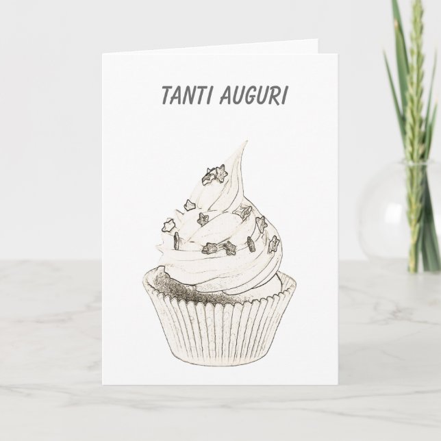 Cartão Aniversário do Cupcake italiano / Tanti Auguri (Frente)