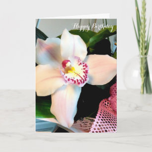 Cartão Aniversário do Cymbidium Orchid Branco Personalizá