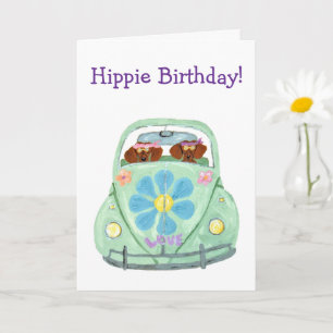 Cartão Aniversário do Dachshund Hippie