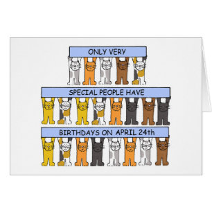 Cartão Aniversário do dia 24 de abril, Gatos de Cartoon 