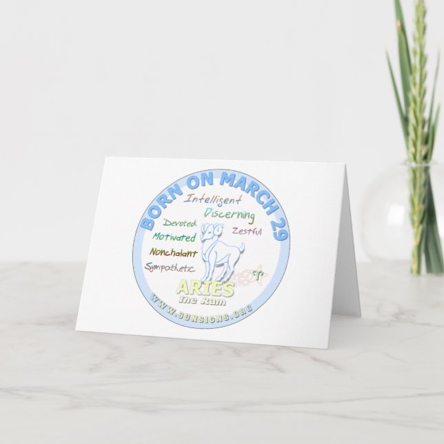 Cartão Aniversário do dia 29 de março - Aries (Frente)