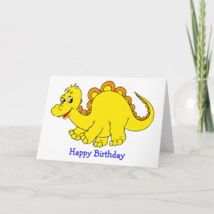 Cartão Aniversário do Dinossauro Amarelo Sorrindo