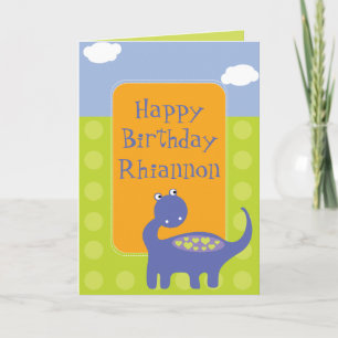 Cartão Aniversário do Dinossauro Roxo com Pontos