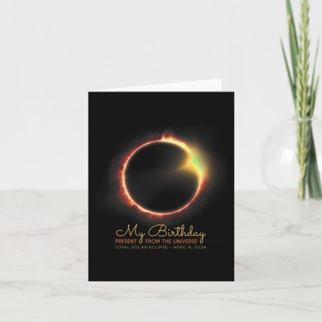 Cartão Aniversário do Eclipse Solar 2024 de abril 8 Total (Frente)