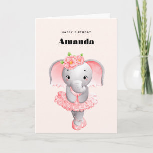 Cartão Aniversário do Elefante Ballerina Rosa e Cinza