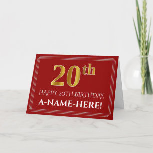 Cartão Aniversário do Elegante Faux Dourado Look "20", N