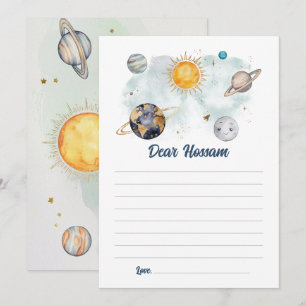 Cartão Aniversário do Espaço Exterior Galáxia Sol Lua Est