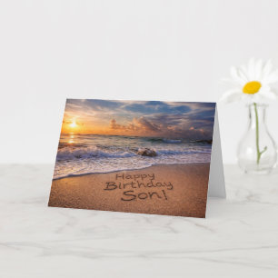 Cartão Aniversário do Filho Pôr do Sol na Praia com Ocean