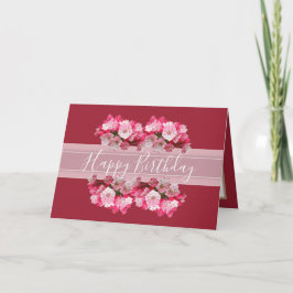 Cartão Aniversário do Floral Laurel Flower Buquê Pink Gir