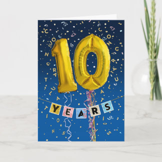 Cartão Aniversário do Funcionário 10 Anos - Balões Dourad