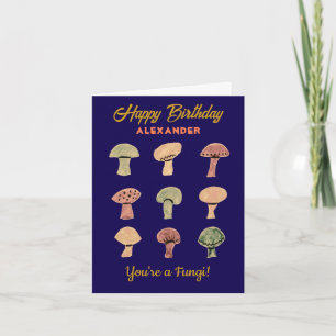 Cartão Aniversário do Funny Retro Mushroom Pun Cute Fungi