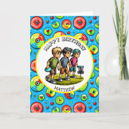 Cartão Aniversário do garoto de golfe de disco personaliz