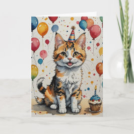 Cartão Aniversário do gatinho - Personalizável