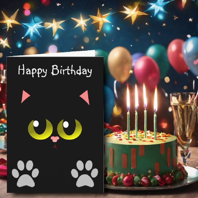 Cartão Aniversário do Gato Preto (Criador carregado)