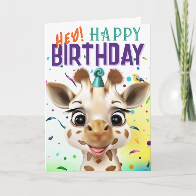 Cartão Aniversário do Girafa com Confete (Frente)
