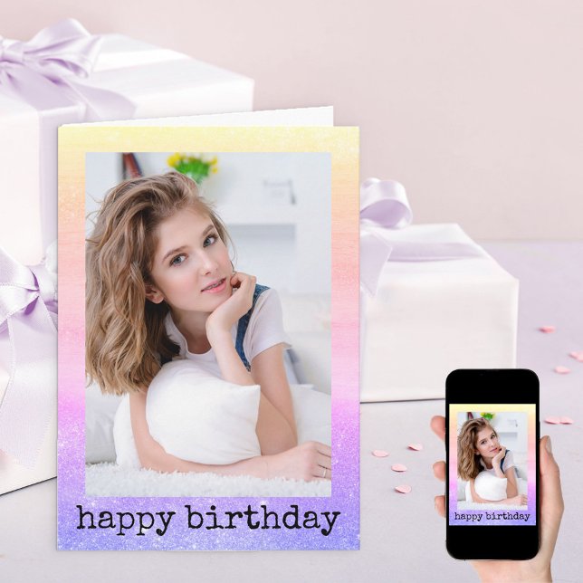 Cartão Aniversário do Glitter Dust Unicorn Rainbow Girly  (Criador carregado)