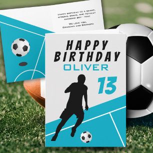 Cartão Aniversário do Jogador de Futebol Teal