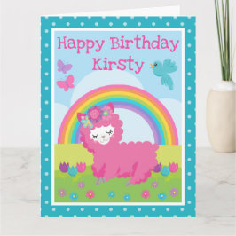 Cartão Aniversário do Llama Rosa-Primavera Floral e Arco-