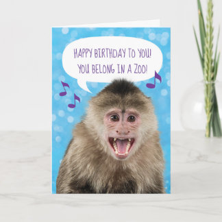 Cartão Aniversário do Macaco Cantando Engraçado