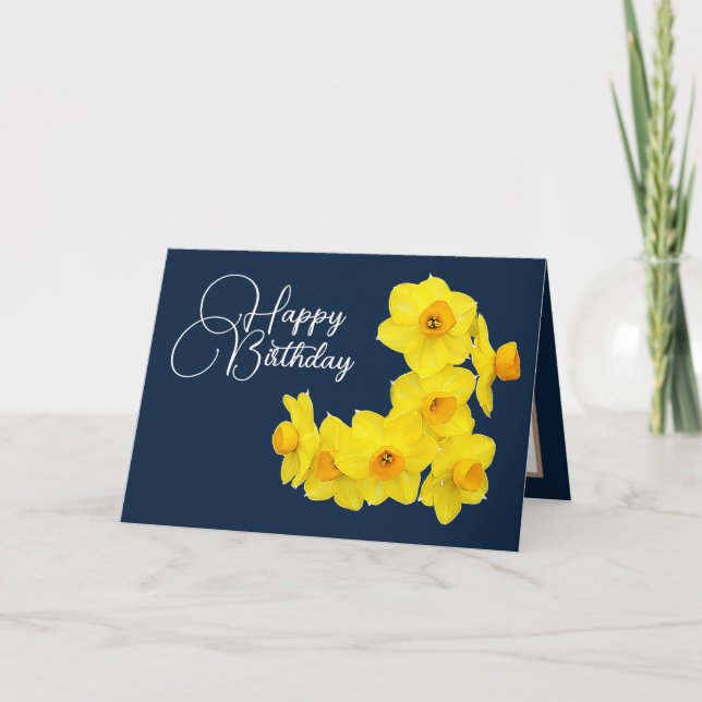 Cartão Aniversário do Marinho de Daffodils Amarelo (Frente)