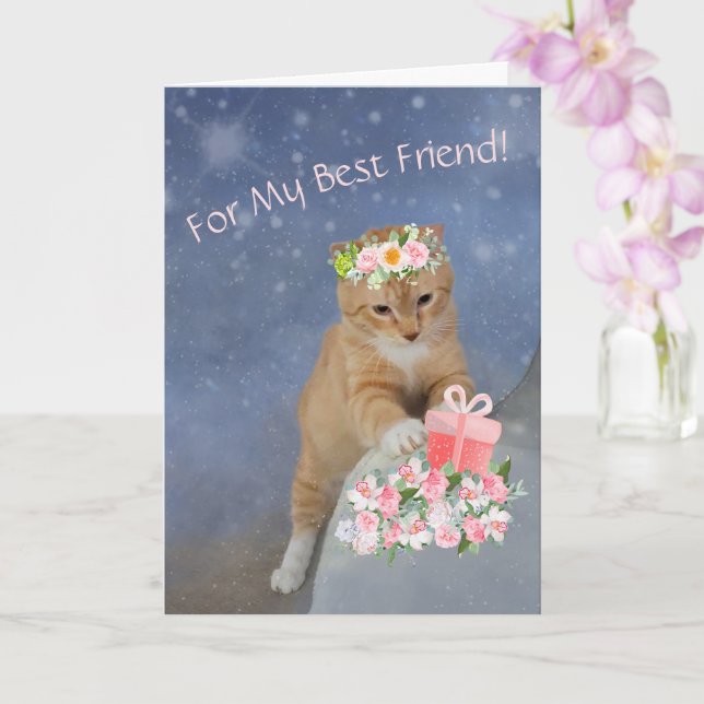 Cartão Aniversário do Melhor Amigo Kitten (Orquídea)