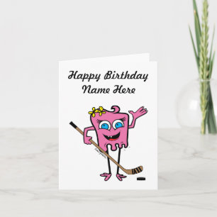 Cartão Aniversário do Monstro de Hockey Rosa Personalizad