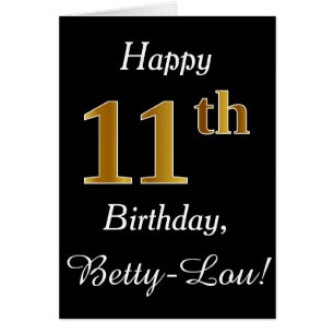 Cartão Aniversário do ouro simples do falso 11o + Cartã