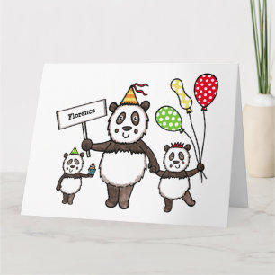 Cartão Aniversário do Partido Panda Personalizado