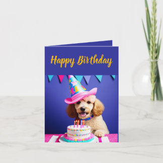 Cartão Aniversário do Poodle Branco Bonito